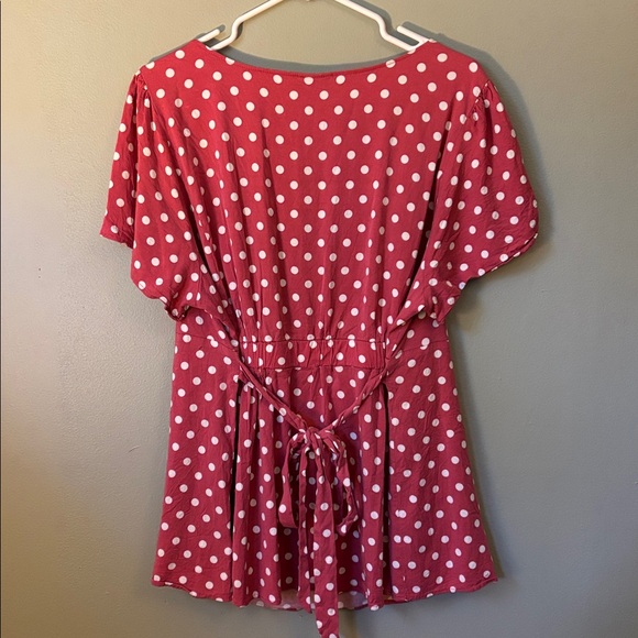 Torrid Pink Polka Dot Self Tie Short Sleeve Top Size 3 (Plus) - Picture 7 of 7